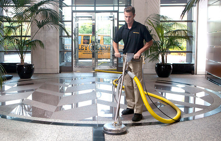 Commercial floor cleaning done by Stanley Steemer technician