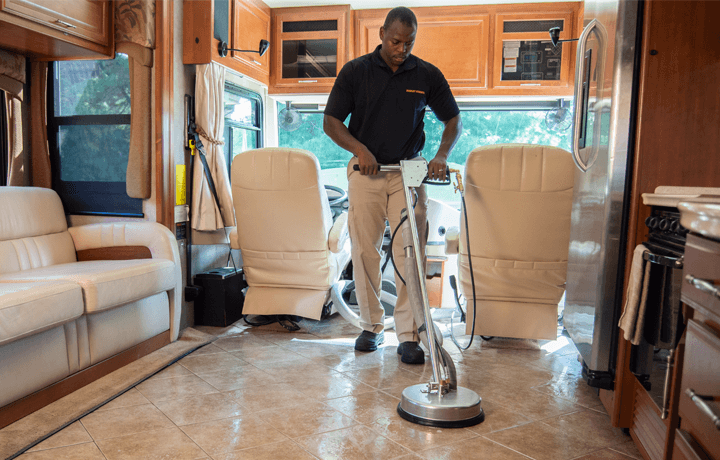 RV upholstery and tile cleaning.